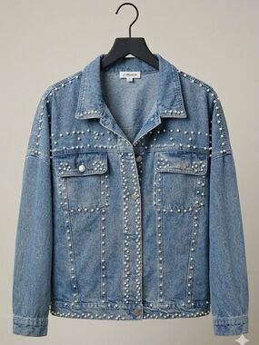 MACARON Denim Jacket With Pearls